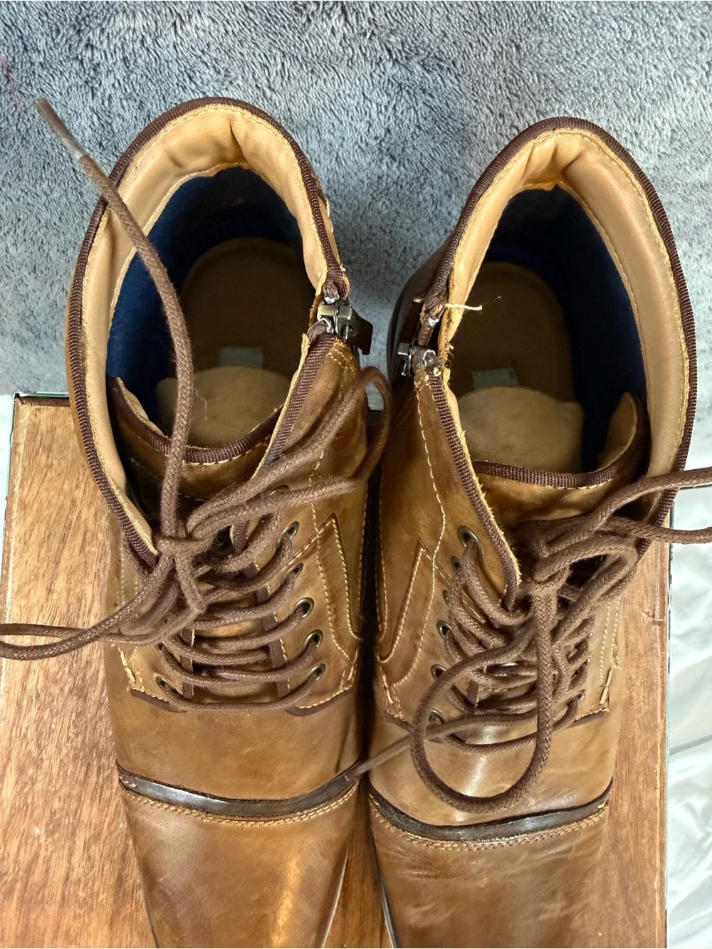 Steve Madden Tan Brown Leather Jeffries JEFR01M1 Lace-Up Boots 10